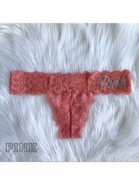 VS PINK Logo Lace Thong